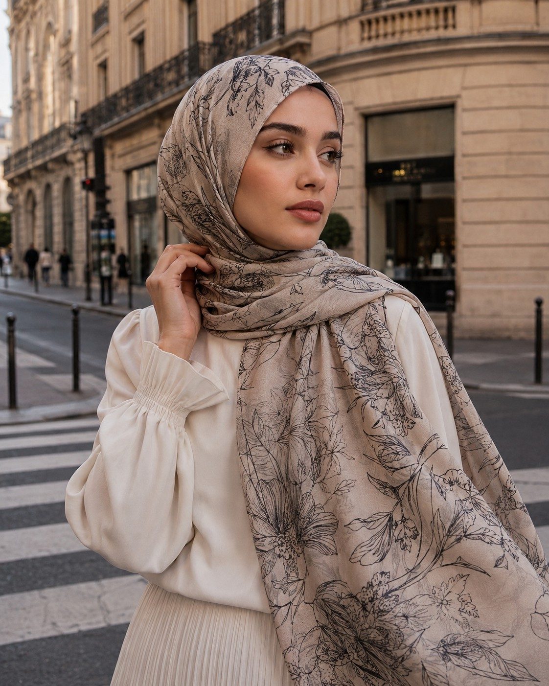print modal hijab line-art botanical print bulk order factory