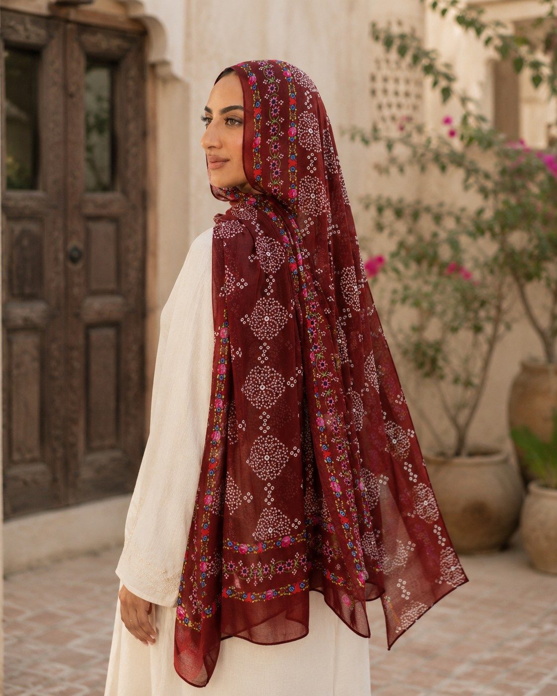 30s Print Modal Bandhani Floral Border Hijab wholesale manufacturer China detail