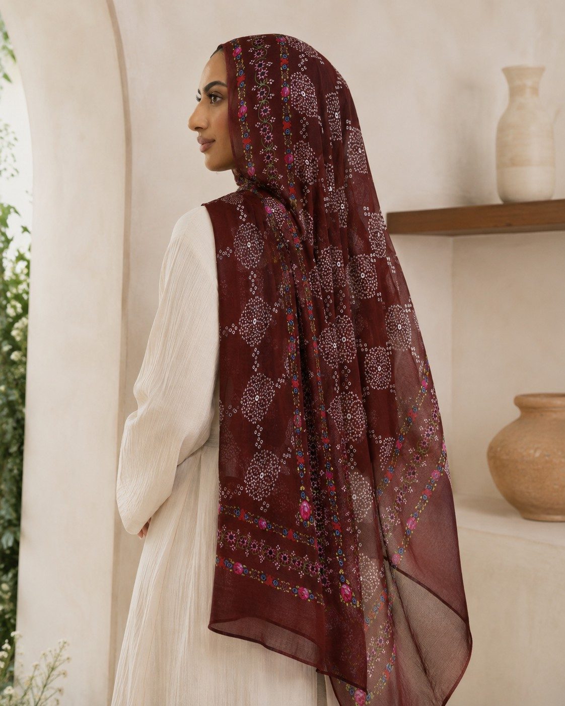 30s Print Modal Bandhani Floral Border Hijab wholesale manufacturer China detail