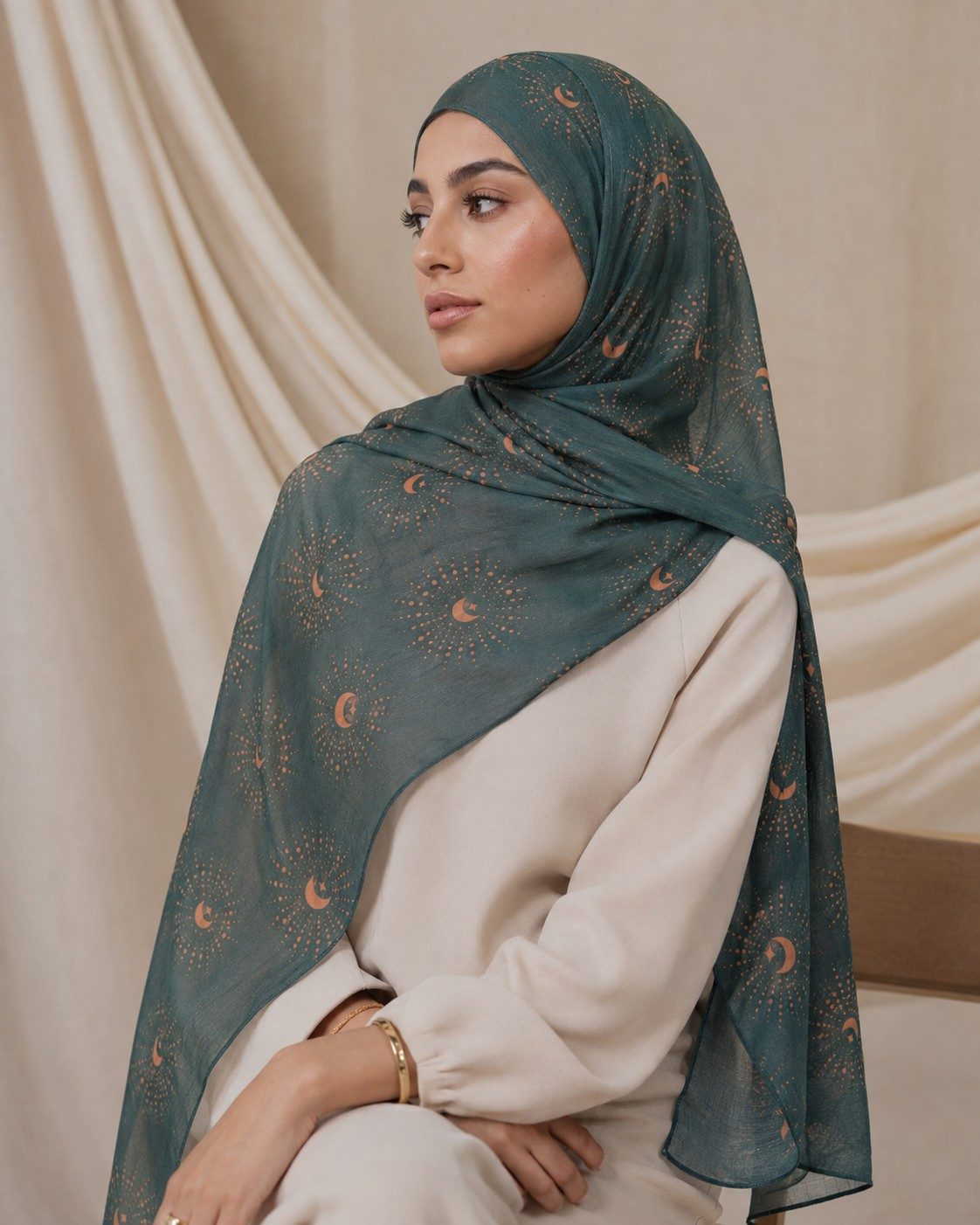 30s print modal crescent moon star hijab wholesale manufacturer China OEM